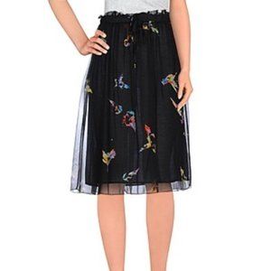 NWT Attic and Barn Black Skirt with Bird Prints